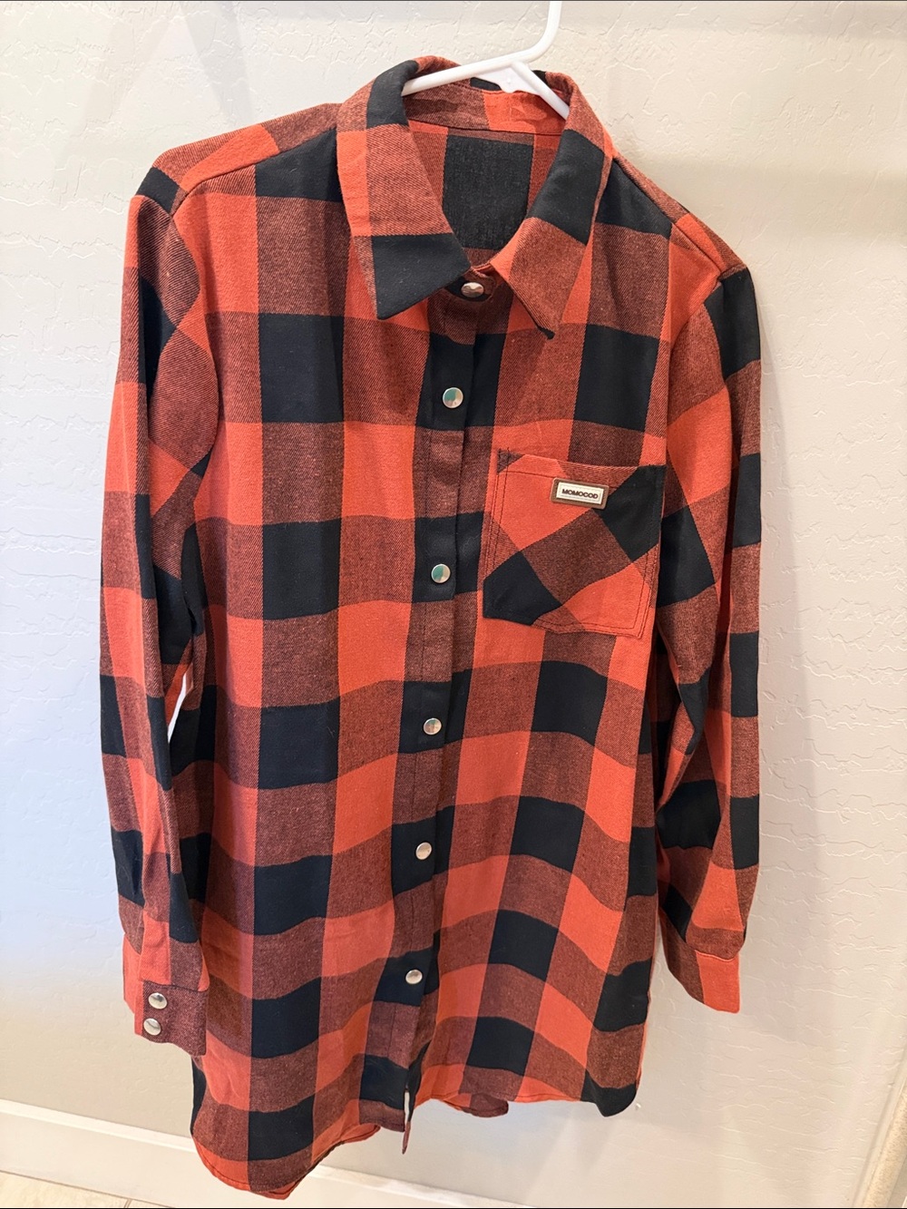 Buffalo Plaid Longline Flannel OVERSIZED Shirt - Orange/rusty & Black